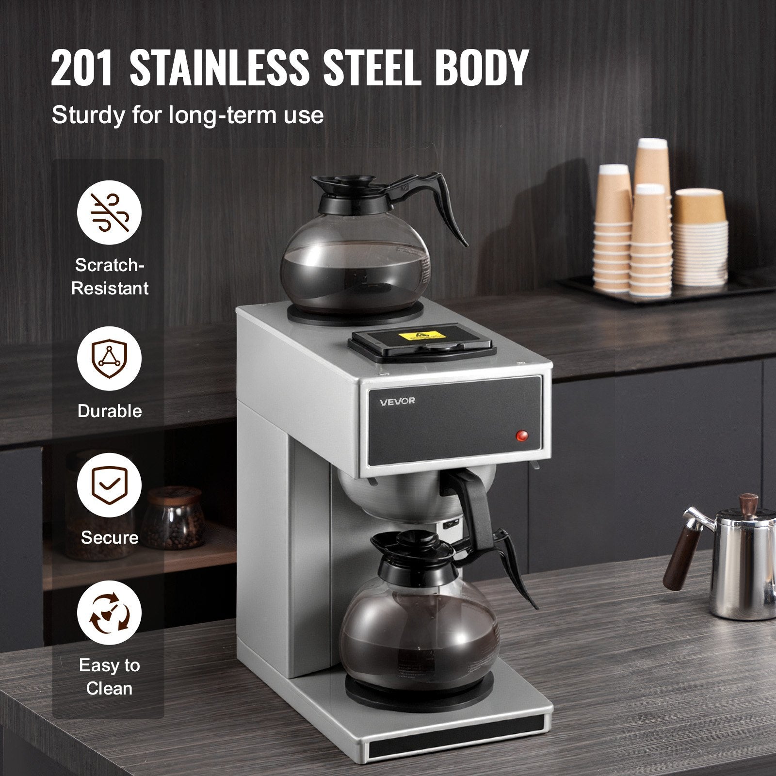 12-Cup Commercial Drip Coffee Maker – 6-Minute Rapid Brew with Dual Warming Plates