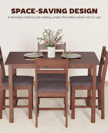 5-Piece Solid Wood Dining Table Set for 4, Farmhouse Kitchen Table with Upholstered Chairs for Dining Room, Light Brown