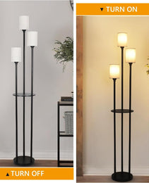 Floor Lamp With Shelf, Floor Lamp For Modern Living Room, 3 Light Standing Lamp With Linen Shade And Foot Switch Unavailable Platforms- CJDS