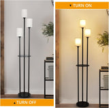 Floor Lamp With Shelf, Floor Lamp For Modern Living Room, 3 Light Standing Lamp With Linen Shade And Foot Switch Unavailable Platforms- CJDS