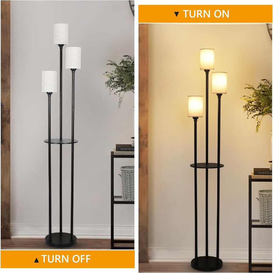 Floor Lamp With Shelf, Floor Lamp For Modern Living Room, 3 Light Standing Lamp With Linen Shade And Foot Switch Unavailable Platforms- CJDS