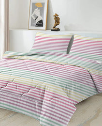 Striped Comforter Set Full Size, Rainbow Comforter Bedding Set Pink Yellow Green Purple 3 Piece, 1 Comforter And 2 Pillow Shams
