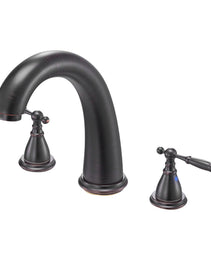 Roman Tub Faucet, 3 Hole Waterfall Bathtub Faucet, Gooseneck Bath Tubs Faucets Set With 2 Handles, Roman Tub Faucets Deck Mount For Pet Washing, Adult Bathing, Bronze, Temperature Control