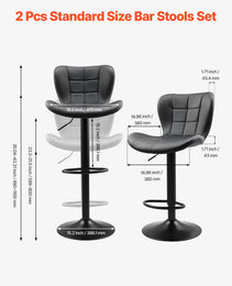 Bar Stool Set Of 2, Modern PU Leather Counter Height Stools, Swivel Kitchen Barstool With Back And Footrest, Height Adjustable Armless Bar Chair, Island Barstools For Kitchen, Dining Room, Black