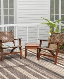 3 Pieces Outdoor Wooden Patio Rattan Furniture Set
