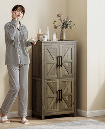 Bathroom Floor Storage Cabinet, Farmhouse Bathroom Cabinet with 4 Doors and Adjustable Shelf, Brown