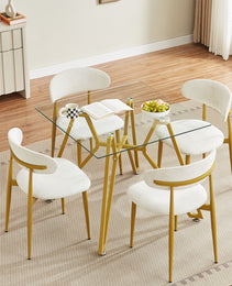 35.4-inch Square Tempered Glass Dining Table, Suitable For 2-4 People, Space-saving Small Kitchen Dining Table, Equipped With Sturdy Metal Table Legs,suitable For Dining Room, Living Room,Gold