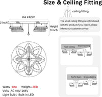 Dia 24" Modern Crystal Chandeliers Silver Chandelier LED Flush Mount Ceiling Light for Living Room Dining Room Bedroom Foyer Entryway LED Dimmable 2700-6000K
