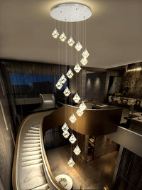 20-Light Modern Chandelier for Foyer Crystal Chandeliers for Living Room Gold Pendant Light Fixture Staircase Chandelier for High Ceilings Dimmable LED Hanging Light with Remote