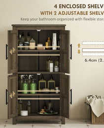 Bathroom Floor Storage Cabinet, Farmhouse Bathroom Cabinet with 4 Doors and Adjustable Shelf, Brown