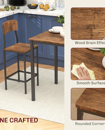 3 Piece Pub Table And Chairs, Small Kitchen Table And Chairs, Square Dining Table With 2 Stools, Walnut And Black