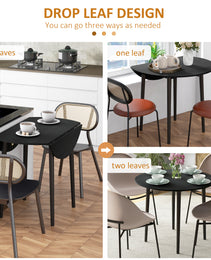 Folding Dining Table, Round Drop Leaf Kitchen Table For Small Spaces With Wood Legs, Black