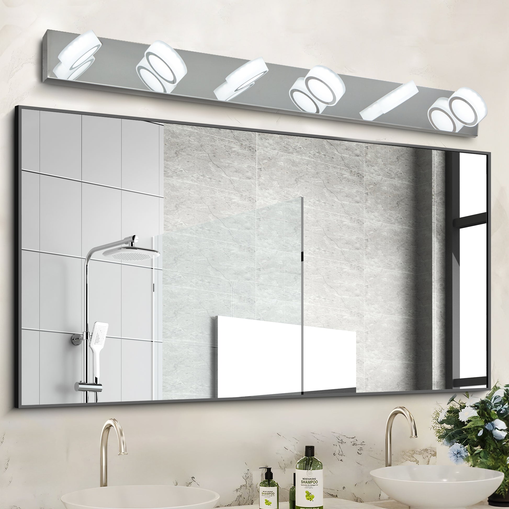 45 Modern 6-Light LED Vanity Light, Sleek Chrome Bathroom Wall Light Fixture For Mirror, Shower, And Bathroom Decor