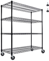 55.5  W X 24  D X 80  H Heavy Duty Wire Storage Shelves With Wheels  4 Tier Adjustable  2400 Lbs Capacity  Garage Shelving Unit  Rolling Industrial Storage  Black