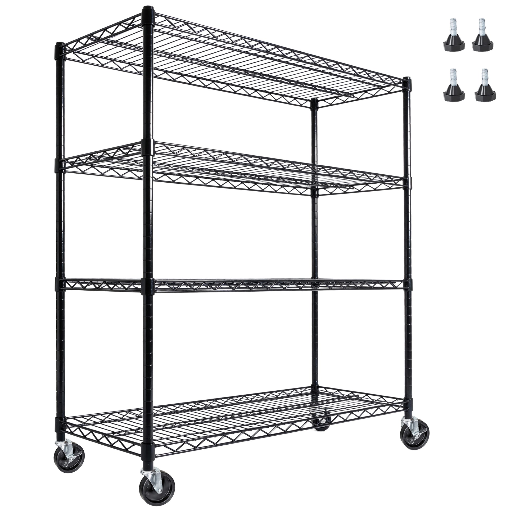 55.5  W X 24  D X 80  H Heavy Duty Wire Storage Shelves With Wheels  4 Tier Adjustable  2400 Lbs Capacity  Garage Shelving Unit  Rolling Industrial Storage  Black