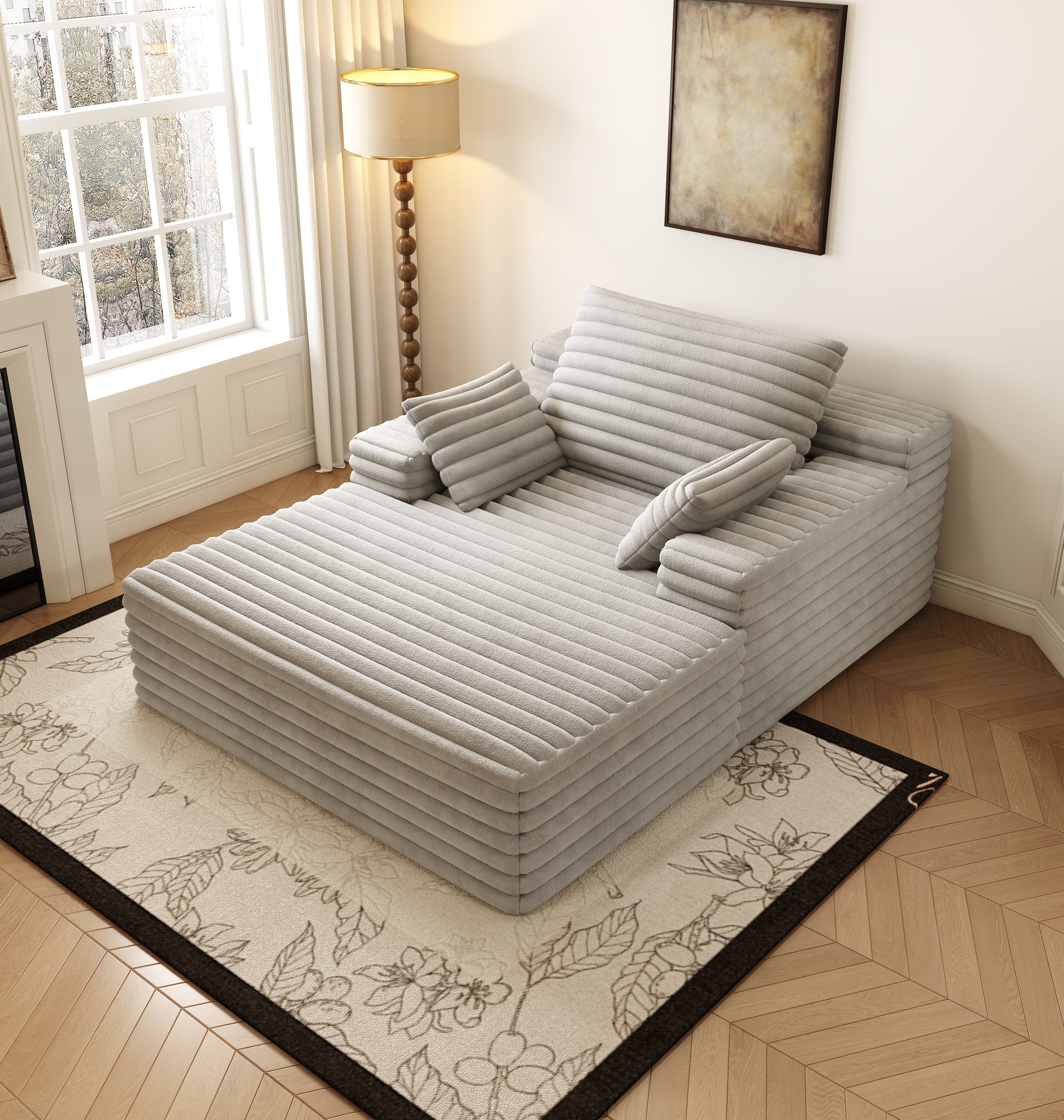 Chaise Lounge Chair Indoor, Oversized Upholstered Sofa Bed, Sleeper Couch Reading Chairs Fluffy Plush Faux Fur Cloud Sofas Couches For Living Room,Grey
