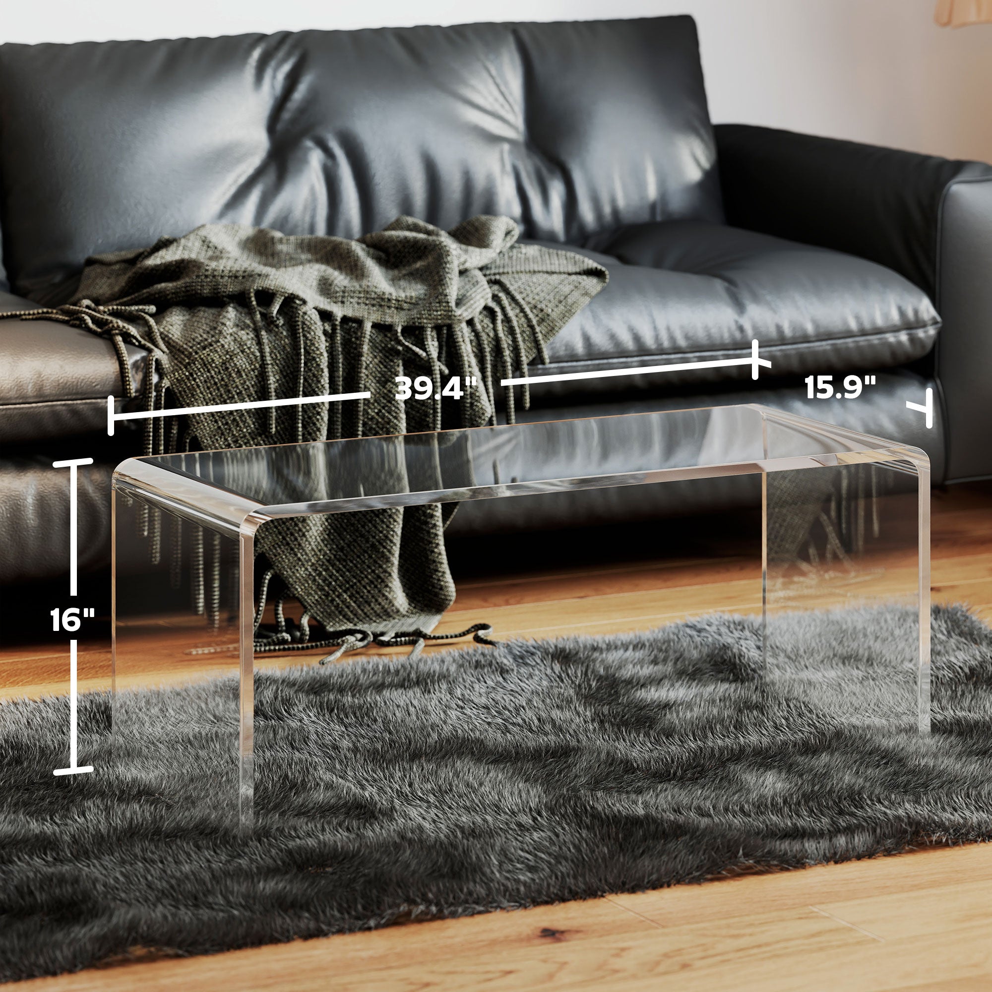 Coffee Table, 39inch Acrylic Long Rectangle Tea Table , Clear