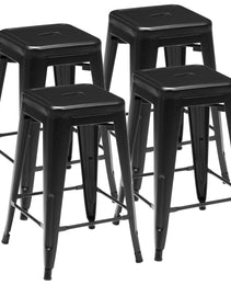 24 Inches Metal Bar Stools Set Of 4, Backless Counter Height Bar Stools For Kitchen, Outdoor Stackable Stools --No Assembly Required