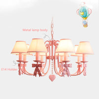 Pink Bow Tie Chandelier Romantic Princess Room Girl Bedroom pendant Lamps Fabric Lampshade Children's Room Hanging Lamps