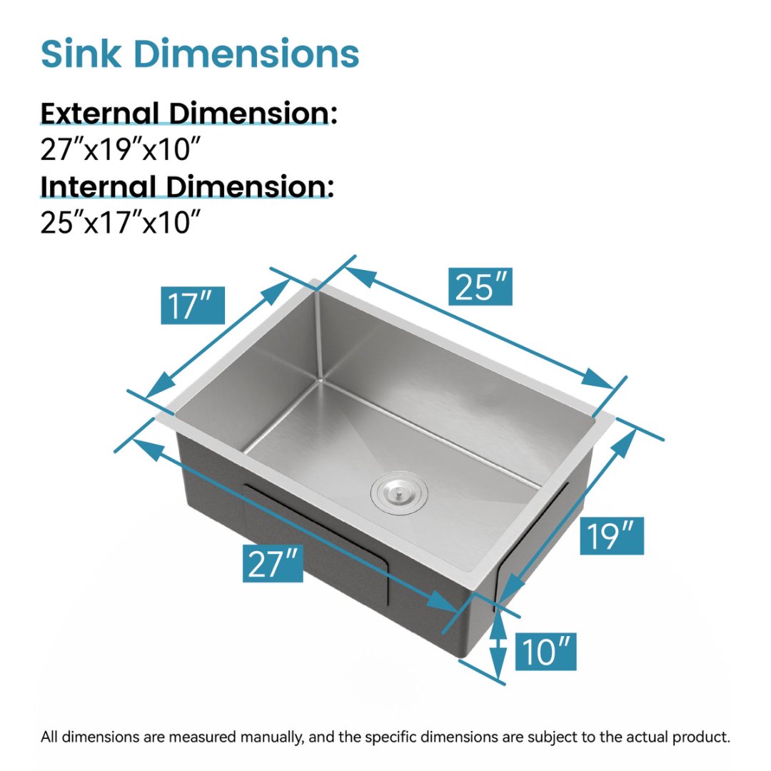 Stainless Steel Kitchen Sink, Single Bowl, Undermount Handmade Sink In Brushed Nickel, With US Standard Drain And Hook, LS-SSBR06