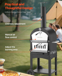 Mobile Wood-Fired Outdoor Pizza Oven – 1000°F Dual-Tier Baker with All-Terrain Wheels & Ash Drawer