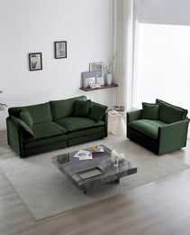 3 Piece Sofa Set With Arm Pillows And Toss Pillows , Sofa Set Include 2- Piece Of Arm Chair And One 2-seat Sofa, Space Saving Casual Sofa Set For Living Room, Green Chenille
