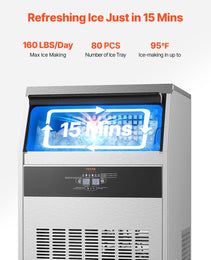 Commercial Ice Maker Freestanding Cabinet Machine 160lbs/24H 80 Ice Cubes