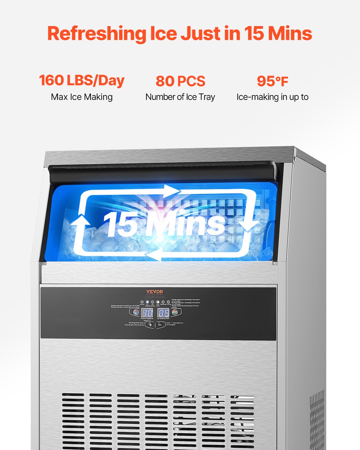 Commercial Ice Maker Freestanding Cabinet Machine 160lbs/24H 80 Ice Cubes