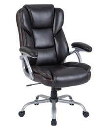 Ergonomic Executive Office Chair With Contoured Backrest, Adjustable Height & Recline For Home Office-Brown
