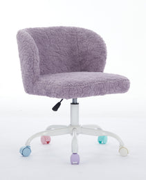 A&A Furniture Office Chair,Artificial Rabbit Hair Home Office Chair With Metal Base,Adjustable Desk Chair Swivel Office Chair,Vanity Chair Violet