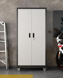 Aobabo Upgrade Metal Garage Storage Cabinet With Wheels And Pegboards, 5 Adjustable Shelves Steel Storage Cabinets For Home,Warehouse,Garage,Assembly Required,Black And Sliver