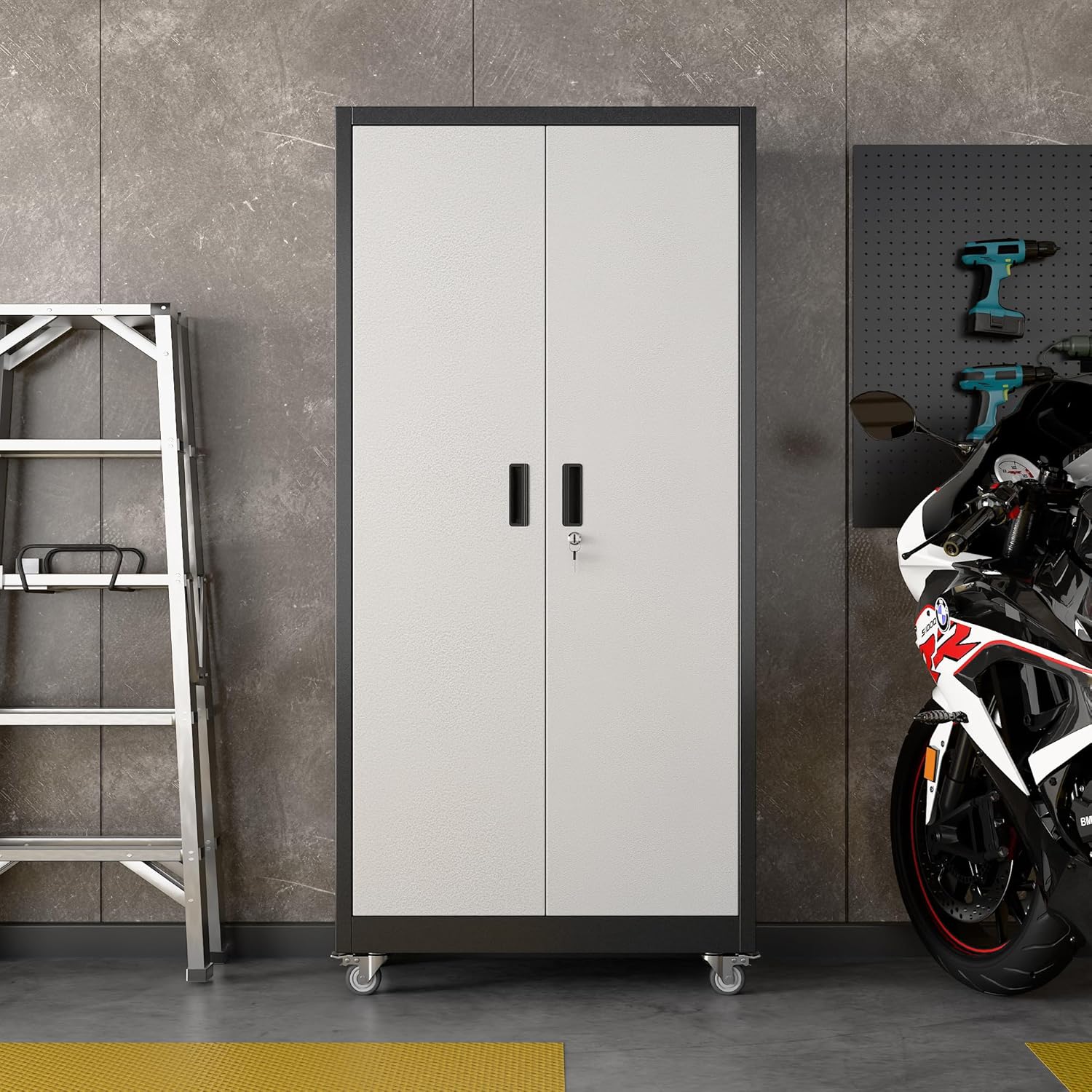 Aobabo Upgrade Metal Garage Storage Cabinet With Wheels And Pegboards, 5 Adjustable Shelves Steel Storage Cabinets For Home,Warehouse,Garage,Assembly Required,Black And Sliver