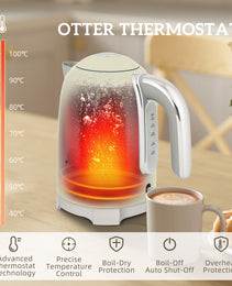 Retro Grey Breakfast Set: 1.7L Rapid-Boil Kettle & 4-Slice Toaster – Vintage Aesthetics with Real-Time Temperature Gauge