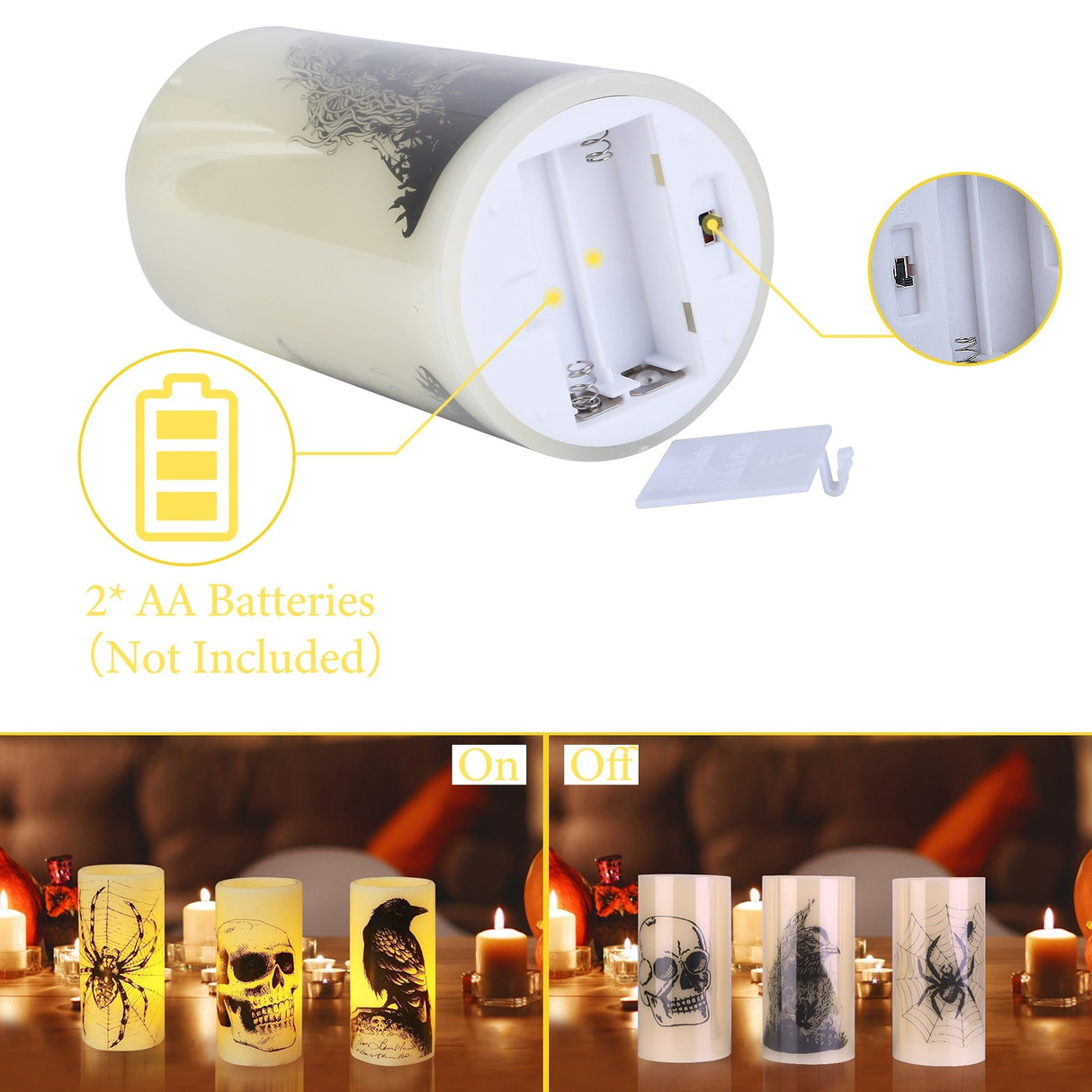 3 Pack Halloween Flameless Candle Lamp With Timer Setting Battery Operated Warm Orange Light Candles For Halloween Party Decoration - CJDS - FC
