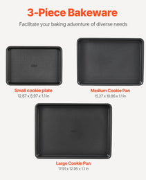Baking Pan Set 3-Piece Nonstick Carbon Steel Bakeware Set With Silicone Handle