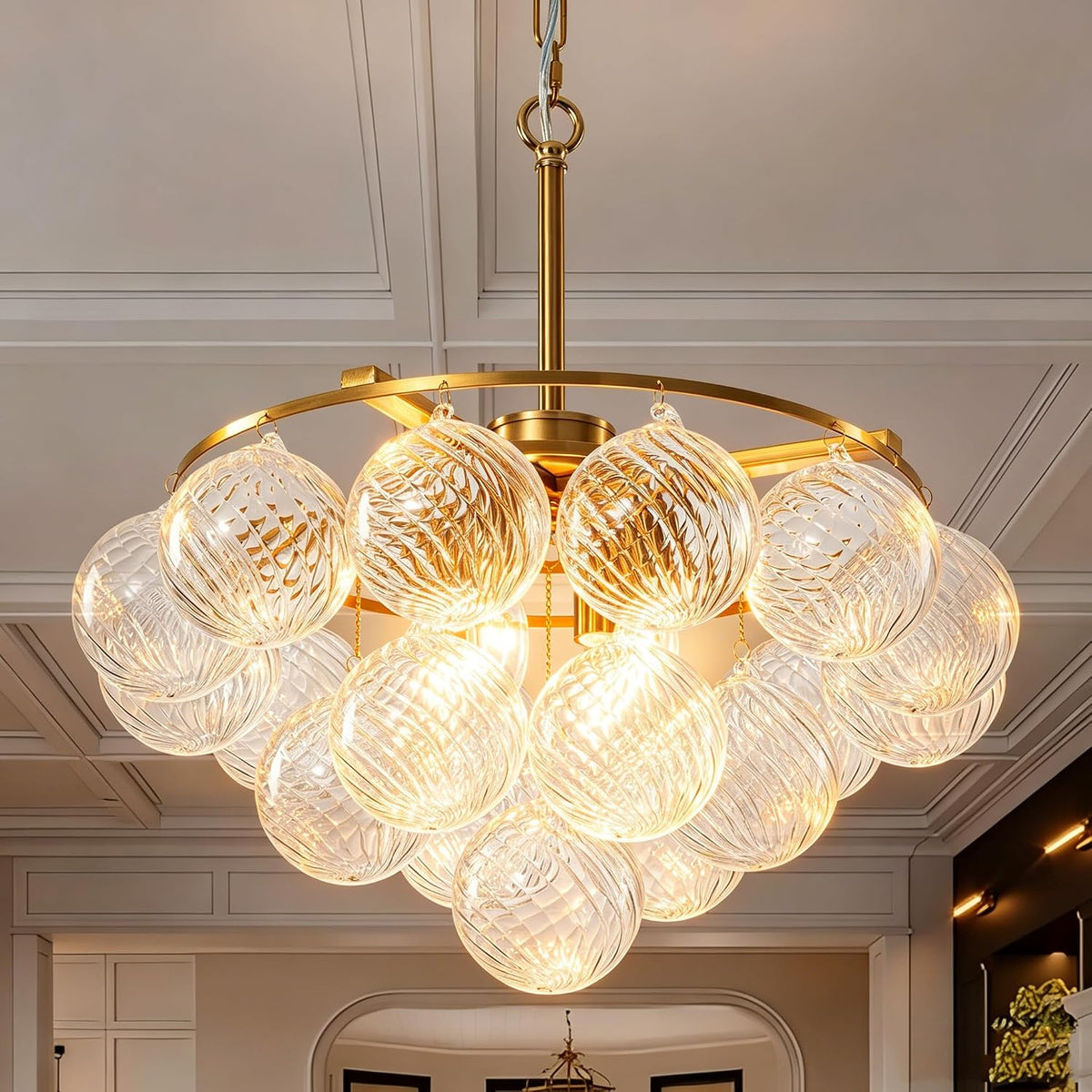 Cluster Glass Bubble Ball Chandelier Gold 4-Light 20 Inches 3-Tier