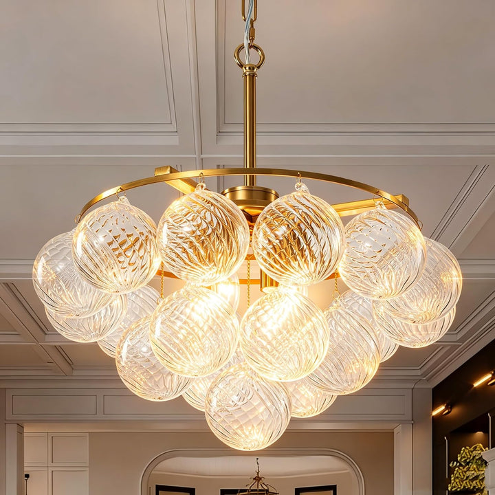 Cluster Glass Bubble Ball Chandelier Gold 4-Light 20 Inches 3-Tier