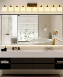 10 Light Bathroom Vanity Lights Over Mirror, 65.4 Inch Black Vanity Lights Fixtures With White Glass Shades Matte Black Modern Vanity Lights Black Bathroom Wall Lighting For Mirror Bedroom