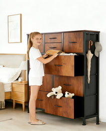 10-Drawer Dresser With Side Pocket & Hooks, Storage Cabinet With Wood Top For Bedroom Closet Organization