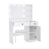 Vanity, Makeup Vanity Desk Set With Mirror  Light, Dressing Table Storage Lots With Power Strip, 3 Lighting Modes With Adjustable Brightness, 37 Inches White With Stool - CJDS