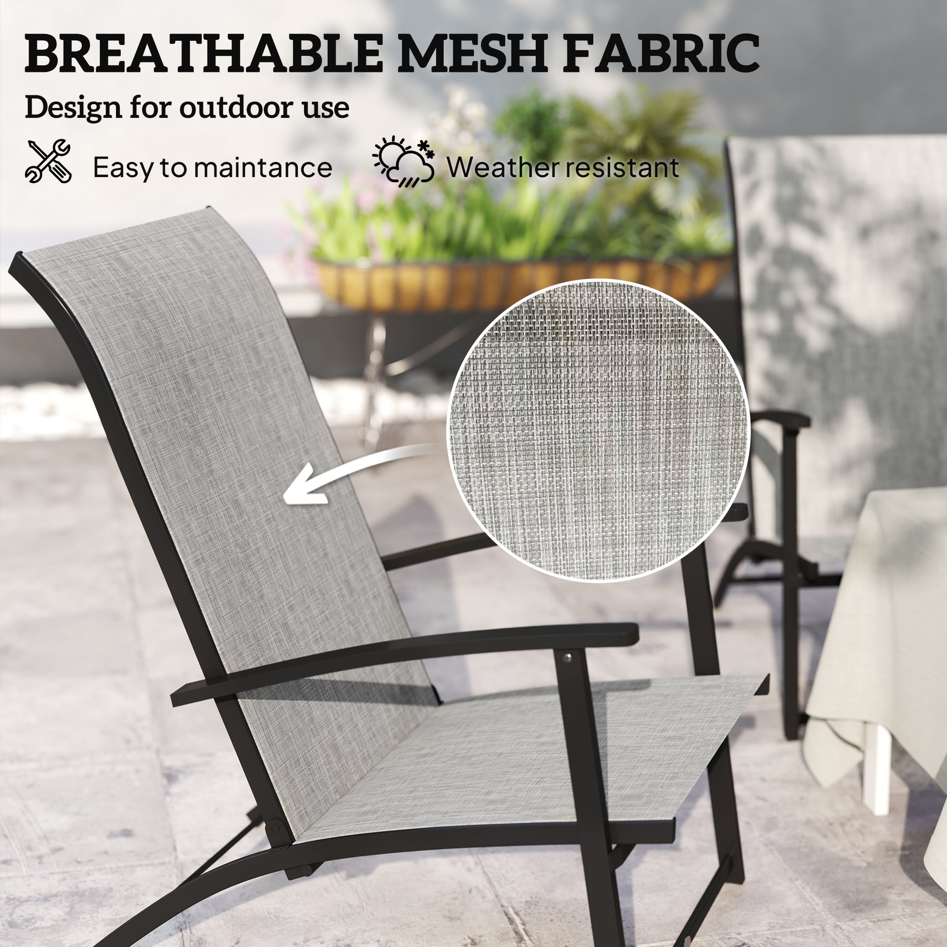 Set Of 2 Outdoor Dining Chairs With High Back, Armrests, Folding Patio Chairs For Patio, Lawn, Camping, Gray