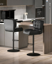 Bar Height Bar Stools Set Of 2 With Adjustable Seat, Adjustable Swivel Barstools With Thick Padded Cushion And Metal Footrest For Home Bar, Black