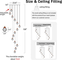 20-Light Modern Chandelier for Foyer Crystal Chandeliers for Living Room Gold Pendant Light Fixture Staircase Chandelier for High Ceilings Dimmable LED Hanging Light with Remote