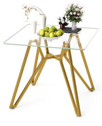 35.4-inch Square Tempered Glass Dining Table, Suitable For 2-4 People, Space-saving Small Kitchen Dining Table, Equipped With Sturdy Metal Table Legs,suitable For Dining Room, Living Room,Gold
