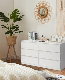 6 Drawer Double Dresser For Bedroom, Wide Storage Cabinet For Living Room Home Entryway, White