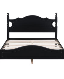 Full Size Wood Platform Bed Frame,Retro Style Platform Bed With Wooden Slat Support,Black
