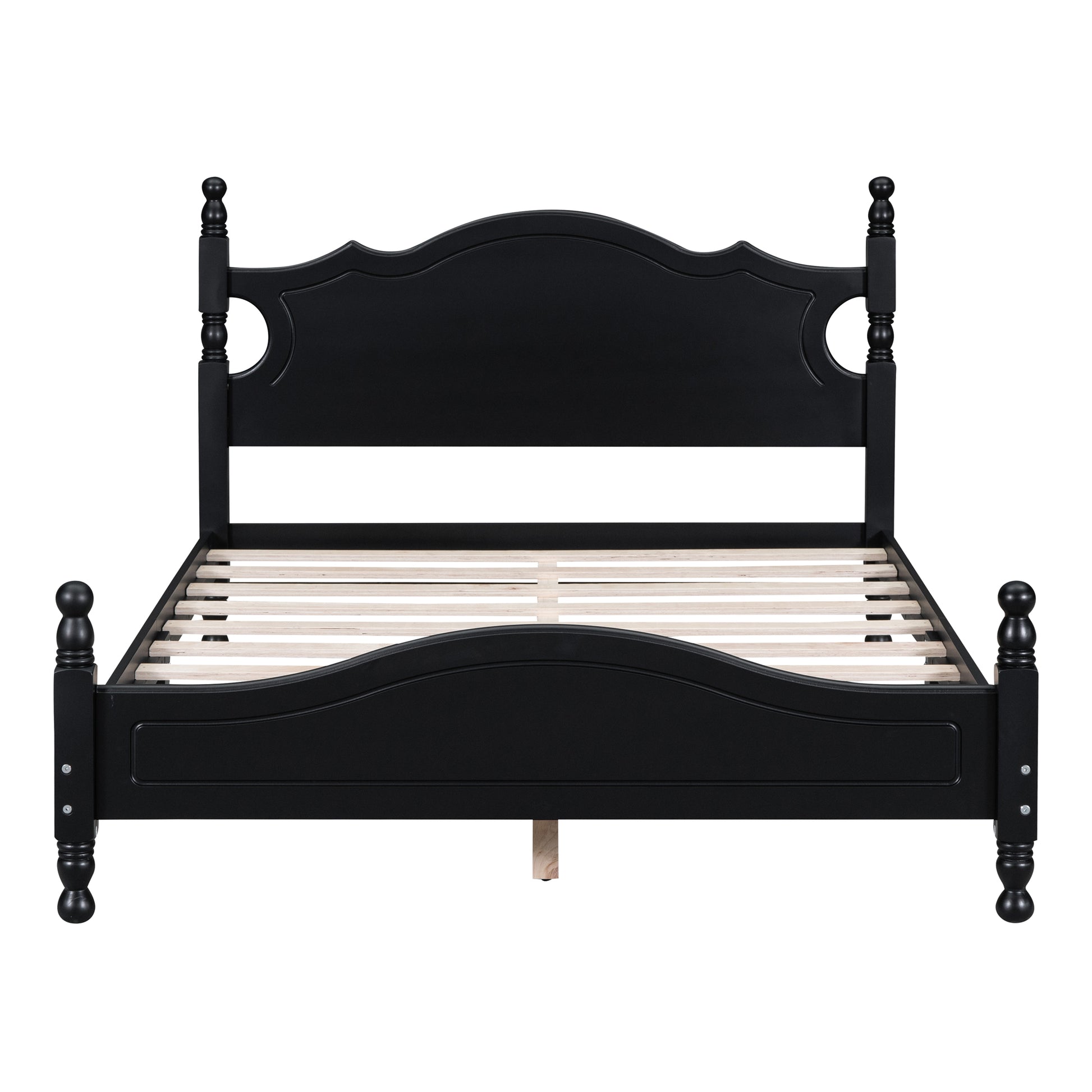 Full Size Wood Platform Bed Frame,Retro Style Platform Bed With Wooden Slat Support,Black