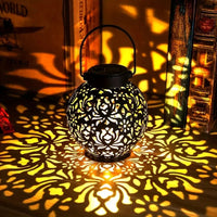 HOMEFISH Outdoor Solar Iron Art Hanging Light Hollow LED Waterproof Landscape Projection Lamp for Garden Decor