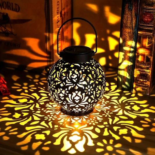 HOMEFISH Outdoor Solar Iron Art Hanging Light Hollow LED Waterproof Landscape Projection Lamp for Garden Decor