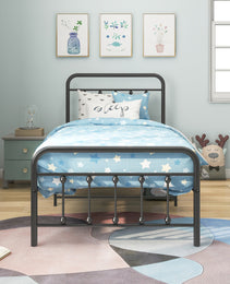Metal Platform Bed Frame, Victorian Style HeadboardFootboard  Under Bed Storage  No Box Spring Needed Twin Size Black